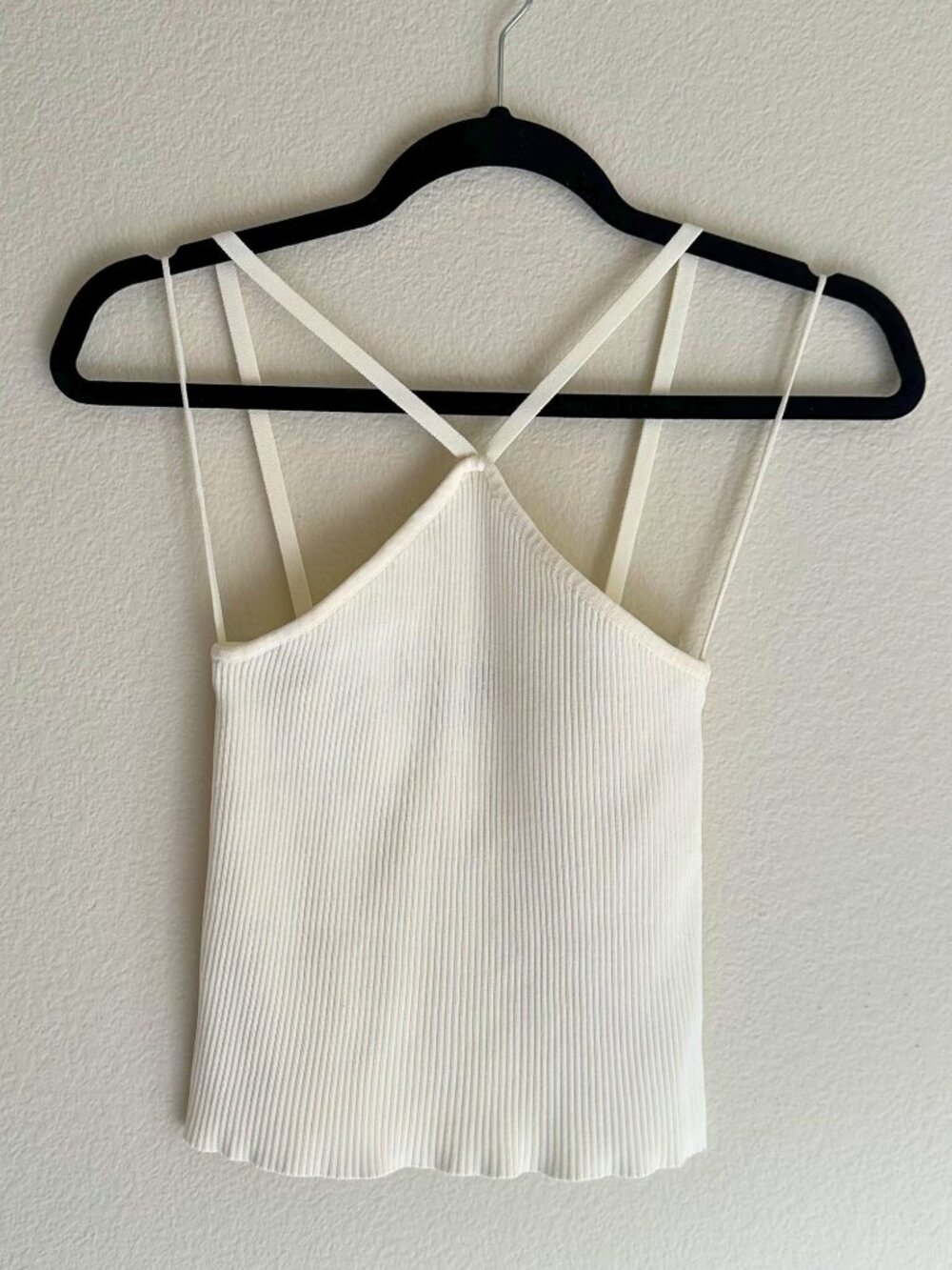 Vero Moda Cream Ribbed Knit Cami Tank Strappy Sleeveless Basic Top